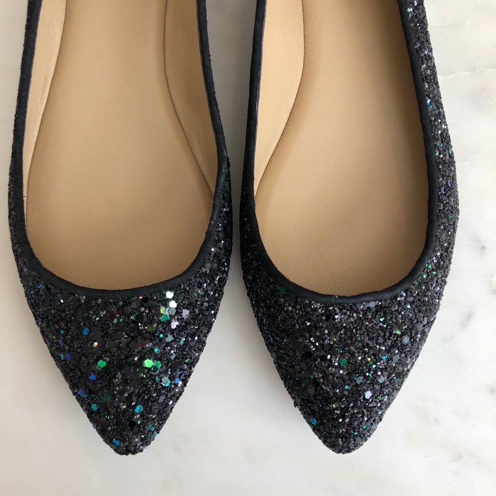 Ann Taylor Dawn Black Glitter Flats 7.5 New